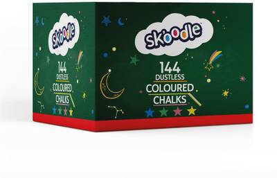 SKOODLE 144 Pieces Premium Quality Dustless Non-Toxic Multi Color And Washable Chalk Box For Green Boards, Black Boards, sidewalk chalks for Kids (144 Pieces) writing Chalk  (144 Sticks)
