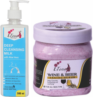 I TOUCH HERBAL WINE AND BEER SCRUB 500 ML AND DEEP CLEANSING MILK 500 ML (PACK OF 2 X 500 ML )(2 Items in the set)