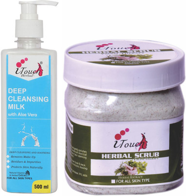 I TOUCH HERBAL HERBAL SCRUB 500 ML AND DEEP CLEANSING MILK 500 ML (PACK OF 2 X 500 ML )(2 Items in the set)