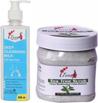 I TOUCH HERBAL TEA TREE SCRUB 500 ML AND DEEP CLEANSING MILK 500 ML (PACK OF 2 X 500 ML )(2 Items in the set)