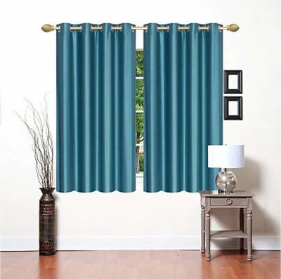 Sehbhagi 153 cm (5 ft) Polyester Semi Transparent Window Curtain (Pack Of 2)(Plain, Aqua)