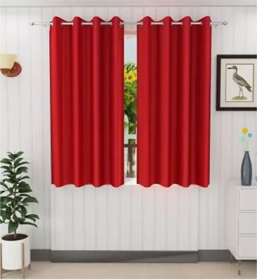 Achintya 153 cm (5 ft) Polyester Semi Transparent Window Curtain (Pack Of 2)(Plain, Red)