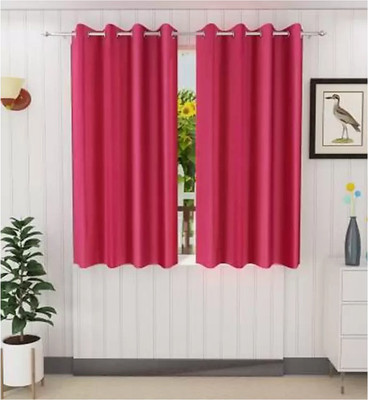 Gantavya 153 cm (5 ft) Polyester Semi Transparent Window Curtain (Pack Of 2)(Plain, Pink)