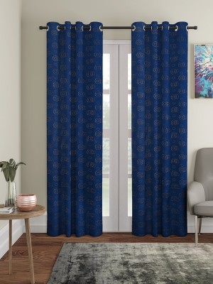 Cortina 210 cm (7 ft) Polyester Semi Transparent Door Curtain (Pack Of 2)(Abstract, Navy Blue)