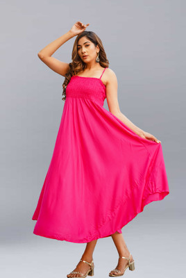 FANCIFY Women Gown Pink Midi/Calf Length Dress