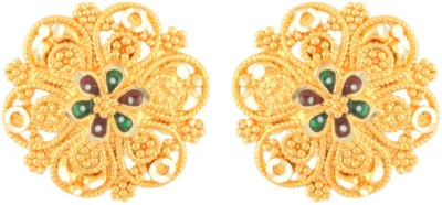 Divastri Traditional South indian Earrings 1 one gram Temple Jewellery set Screw back earrings Studs gold Plated wedding bridal Stylish fancy party wear Ethnic Stud Meenakari Round Flower Ear rings set Tops Earing for girls women Combo pack Golden Simple Micro Antique Daily use new model Latest desi