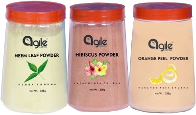 Agile Wellness Neem Leaf Powder Face and Hair  (350 g) , Hibiscus powder for face pack and hair pack  (350 g) and Orange Peel Powder for Face and Hair  (350 g)(1050 g)