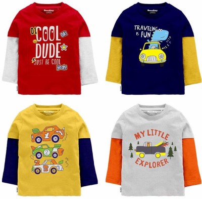NammaBaby Boys Printed Cotton Blend T Shirt(Multicolor, Pack of 4)