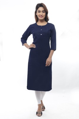 THE VASTRA Women Solid Straight Kurta(Blue)