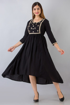 Nishabd Women Embroidered A-line Kurta(Black)