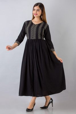 Nishabd Women Embroidered A-line Kurta(Black)