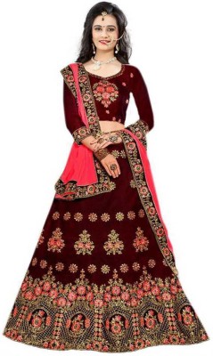 QUEDDY'S Embroidered Semi Stitched Lehenga Choli(Maroon)