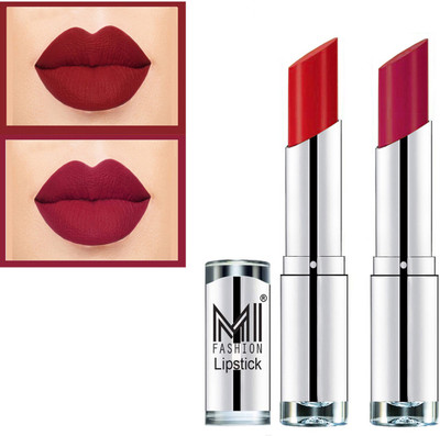 MI FASHION Rich Colors Cr�me Matte Smooth Lipstick Combo Made in India Long Lasting Set of 2 Code no 1489(Red Alert, Red, 7 g)