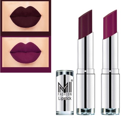 MI FASHION Rich Colors Cr�me Matte Smooth Lipstick Combo Made in India Long Lasting Set of 2 Code no 1465(Maroon, Purple, 7 g)