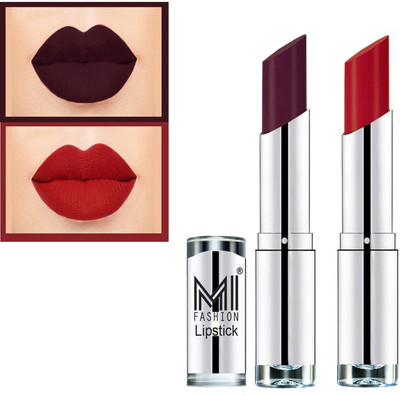 MI FASHION Made in India Vegan Long Wear Soft Matte Lipsticks Set Pigmented Combo of 2 Code no 1276(Maroon, Red, 7 g)