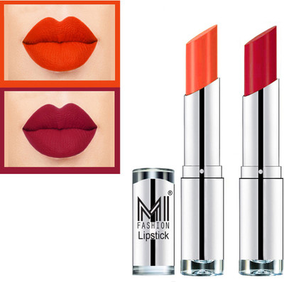MI FASHION Skin Friendly Vegan Lipsticks Set Cr�me Matte Vitamin e Enriched Combo of 2 Code no 1577(Orange, Red Bomber, 7 g)