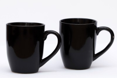 Mauzity Classic Elegant Basic Black Glossy Milk/Coffee/Tea/Beverage (Pack of 2) Ceramic Coffee Mug(300 ml, Pack of 2)