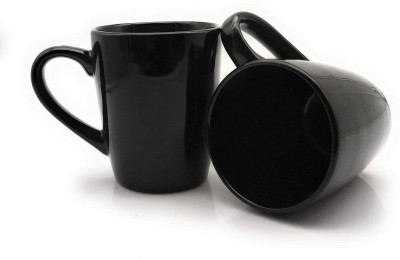 Fluemart Unique Ceramic Glossy Black Colour Tea / Coffee-350ml {Set of 2} Ceramic Coffee Mug(350 ml, Pack of 2)