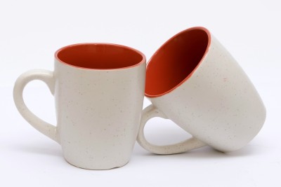 ATOM ENTERPRISES Matte Pearl White Dual Shade Set of 2 Coffe /Milk/Teas Ceramic Coffee Mug(300 ml, Pack of 2)