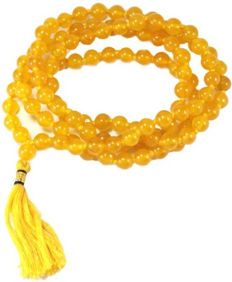 Takshila Gems Natural Yellow Agate Mala 108+1 (6 mm) Beads Mala Lab Certified, Yellow Hakik Mala Agate Stone Necklace