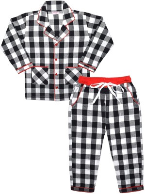 ShopMozo Boys & Girls Checkered Multicolor Top & Pyjama Set