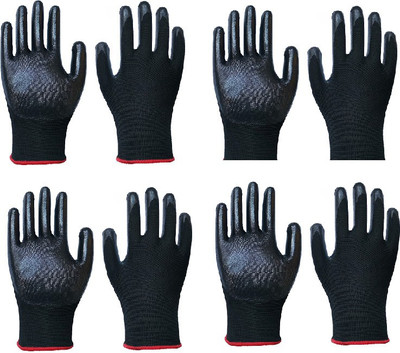 SS & WW 4 PAIR Nylon Nitrile Coated Anti Slip Grip Oil Resistant Industrial Working Hand Gloves Nitrile  Safety Gloves(Pack of 8)