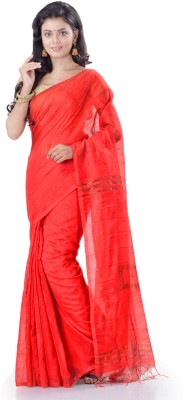 WoodenTant Woven Handloom Cotton Silk Saree(Red)
