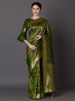 sotoni Self Design, Woven, Embellished Banarasi Silk Blend, Jacquard Saree(Green)