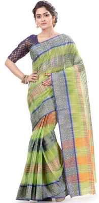 DipDiya Woven, Self Design Tant Pure Cotton Saree(Green)