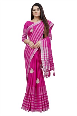 SANMIKA Striped Maheshwari Silk Blend, Cotton Silk Saree(Pink)