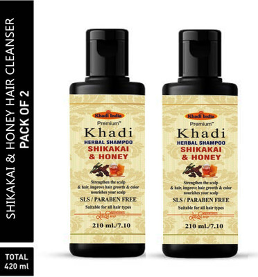 Premium Khadi Shikakai Honey Hair Shampoo/Cleanser SLS & PARABEN FREE Pack of 2(420 ml)