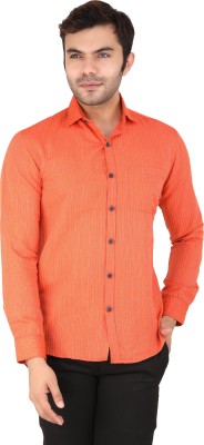 Latest Plus Men Striped Casual Orange Shirt