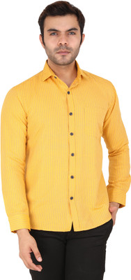 Latest Plus Men Striped Casual Yellow Shirt