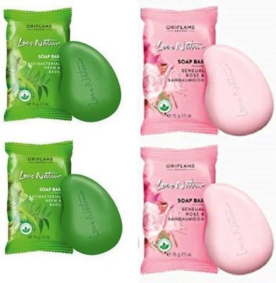 Oriflame Sweden Love Nature Soap Bar Rose & Sandalwood and Neem & Basil (4 x 75 g)(4 x 75 g)