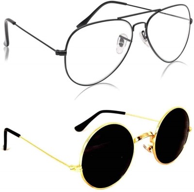 Shahs collections Round, Aviator Sunglasses(For Men & Women, Black, Clear)