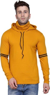 VANDITA FASHION Solid Men Hooded Neck Yellow T-Shirt