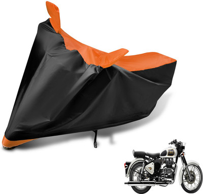 MOCKHE Two Wheeler Cover for Royal Enfield(Classic 350, Black, Orange)