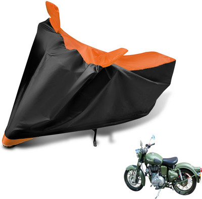 Auto Hub Two Wheeler Cover for Royal Enfield(Battle, Black, Orange)