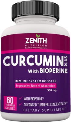 Zenith Nutrition Curcumin Plus with Bioperine 500 mg - 60 Veg Capsules | Lab tested(60 x 1 No)