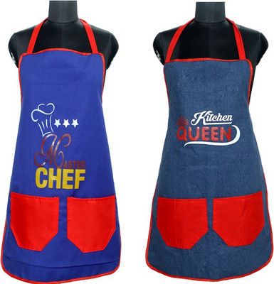 JMI Cotton Home Use Apron - Free Size(Blue, Light Blue, Pack of 2)