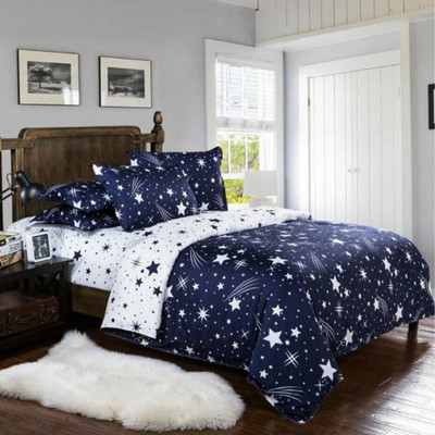 Udansin 144 TC Microfiber Double Printed Flat Bedsheet(Pack of 1, Blue)
