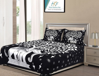 Versatile hut 320 TC Cotton Queen Printed Flat Bedsheet(Pack of 1, Black)