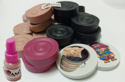 Swa Mi 20 Wooden Carrom Board Coins,1 Striker and 1 Powder (Multicolour) Carrom Pawns(Pack of 20)