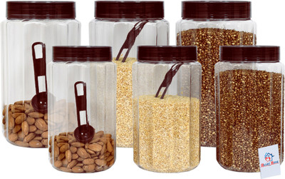 Heart Home Plastic Grocery Container  - 1500 ml(Pack of 6, Brown)