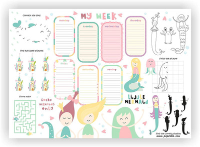 PAPERLLA Mermaid My Week Planner/Stylish Little Sea Girls Love Collection Writing Notepad with Multiple Fun Activities and Table Organizer B5 Planner/Organizer RULED 50 Pages(Multicolor)