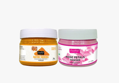 Preethy's Boutique Premium Quality Rose Petals Powder 100 gm + Pure Kasturi (Wild Turmeric) Powder 100 gm - Face Care Combo(200 g)