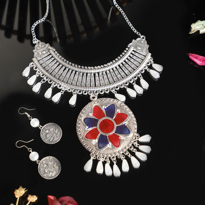 Bhagya Lakshmi Alloy Silver Multicolor Jewellery Set(Pack of 1)