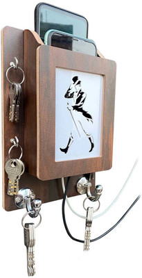 7CR Exclusive Shelf (WB) Wood Key Holder(6 Hooks, Brown)