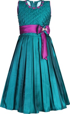 Robecult Girls Maxi/Full Length Party Dress(Green, Sleeveless)