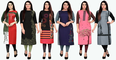 maruti fab Women Printed Straight Kurta(Red, Black, Pink, Dark Blue, Pink, Grey, Multicolor)